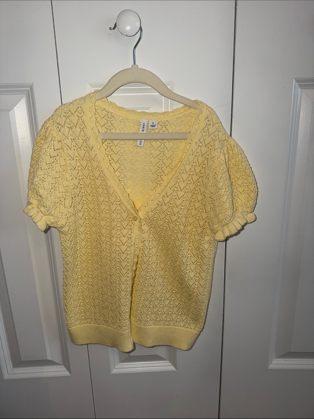 Janie and Jack Pale Yellow Openwork Knit Cardigan